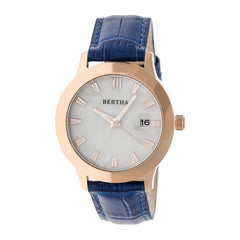 Bertha Eden Mother-Of-Pearl Leather-Band Watch w/Date - Blue/Rose Gold BTHBR6506