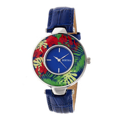 Bertha Elizabeth Unique Bezel Leather-Band Watch - Silver/Blue BTHBR6604