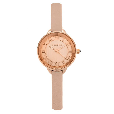 Bertha Madison Sunray Dial Leather-Band Watch - Light Pink/Rose Gold BTHBR6706