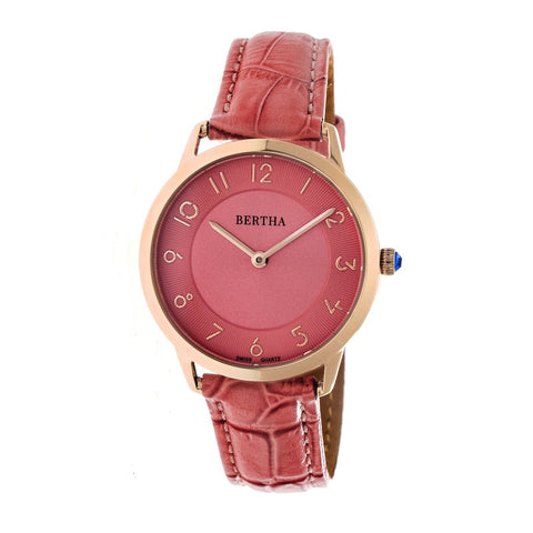 Bertha Abby Swiss Leather-Band Watch - Rose Gold/Coral BTHBR6807