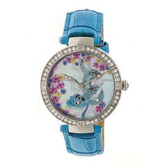 Bertha Mia Mother-Of-Pearl Leather-Band Watch - Blue 