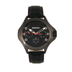 Breed Tempe Leather-Band Watch w/Day/Date - Black
