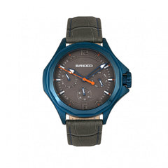 Breed Tempe Leather-Band Watch w/Day/Date - Gray/Blue BRD6905