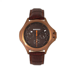 Breed Tempe Leather-Band Watch w/Day/Date - Brown/Bronze BRD6906