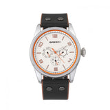 Breed Rio Leather-Band Watch w/Day/Date - Silver/Orange BRD7402