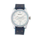Breed Rio Leather-Band Watch w/Day/Date - Silver/Blue BRD7403