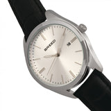 Breed Louis Leather-Band Watch w/Date - Black/Silver BRD7901