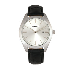 Breed Louis Leather-Band Watch w/Date - Black/Silver