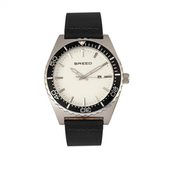 Breed Ranger Leather-Band Watch w/Date - Silver/White