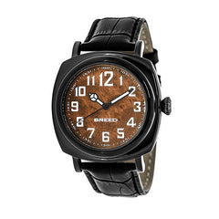 Breed Mozart Wood-Dial Leather-Band Men's Watch-Black
