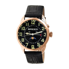 Breed Alton Leather-Band Moon-Phase Men's Watch-Rose Gold/Black