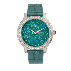 Bertha Cora Crystal-Encrusted Leather-Band Watch - Teal BTHBR6002