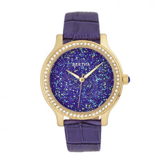 Bertha Cora Crystal-Encrusted Leather-Band Watch - Purple BTHBR6003