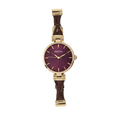 Bertha Amanda Criss-Cross Leather-Band Watch - Gold/Burgandy BTHBR7604