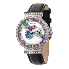 Bertha Emily Mother-Of-Pearl Leather-Band Watch - Silver/Black BTHBR7804