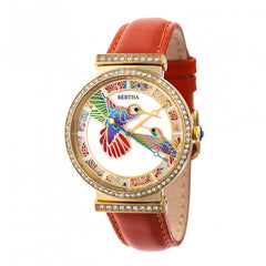 Bertha Emily Mother-Of-Pearl Leather-Band Watch - Gold/Orange BTHBR7806