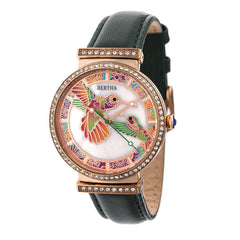 Bertha Emily Mother-Of-Pearl Leather-Band Watch - Rose Gold/Green BTHBR7807