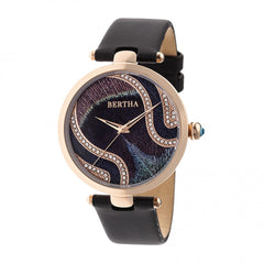 Bertha Trisha Leather-Band Watch w/Swarovski Crystals - Black