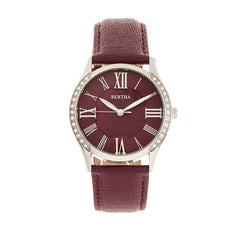 Bertha Sadie Mother-of-Pearl Leather-Band Watch - Burgundy