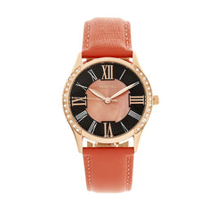 Bertha Sadie Mother-of-Pearl Leather-Band Watch - Coral