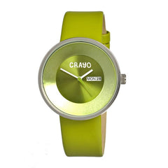 Crayo Button Leather-Band Unisex Watch w/ Day/Date - Green CRACR0203