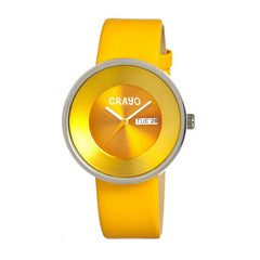 Crayo Button Leather-Band Unisex Watch w/ Day/Date - Yellow CRACR0204