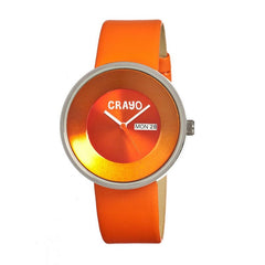 Crayo Button Leather-Band Unisex Watch w/ Day/Date - Orange CRACR0205