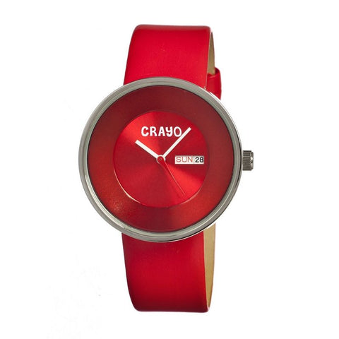 Crayo Button Leather-Band Unisex Watch w/ Day/Date - Red CRACR0206