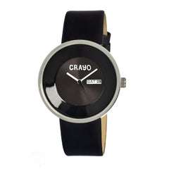 Crayo Button Leather-Band Unisex Watch w/ Day/Date - Black CRACR0207