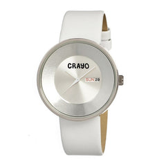 Crayo Button Leather-Band Unisex Watch w/ Day/Date - White CRACR0208