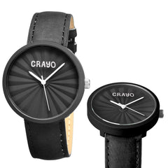 Crayo Pleats Leather-Band Unisex Watch - Black CRACR1506