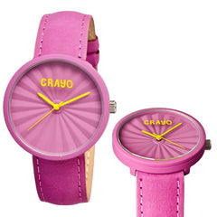 Crayo Pleats Leather-Band Unisex Watch - Fuchsia CRACR1508