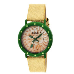 Crayo Slice Of Time Suede-Band Ladies Watch - Green/Yellow