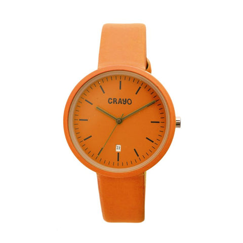 Crayo Easy Leather-Band Unisex Watch w/ Date - Orange CRACR2404
