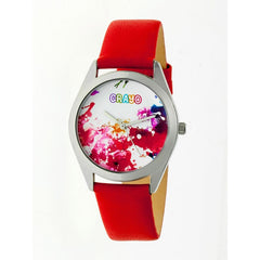 Crayo Graffiti Leather-Band Watch - Silver/Red CRACR4002