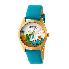 Crayo Graffiti Leather-Band Watch - Gold/Powder Blue CRACR4004