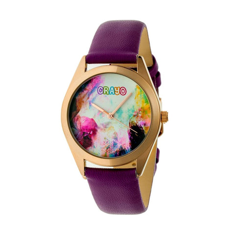 Crayo Graffiti Leather-Band Watch - Rose Gold/Purple CRACR4006