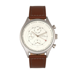 Elevon Lindbergh Leather-Band Watch w/Day/Date -Brown/White