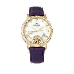 Empress Quinn Semi-Skeleton Dial Leather-Band Watch - Purple EMPEM2705