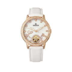 Empress Quinn Semi-Skeleton Dial Leather-Band Watch - White EMPEM2706