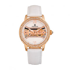 Empress Rania Mechanical Semi-Skeleton Leather-Band Watch - White EMPEM2803