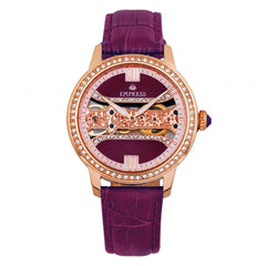 Empress Rania Mechanical Semi-Skeleton Leather-Band Watch - Plum EMPEM2805