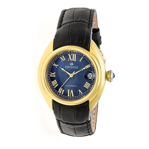 Empress Antoinette Automatic MOP Leather-Band Watch - Gold/Black EMPEM1404