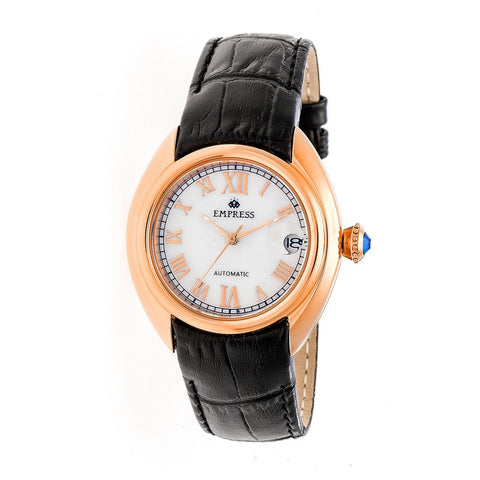 Empress Antoinette Automatic MOP Leather-Band Watch - Rose Gold/White EMPEM1405