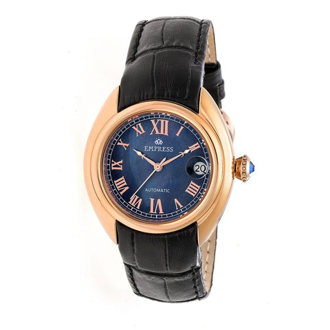 Empress Antoinette Automatic MOP Leather-Band Watch - Rose Gold/Black EMPEM1406