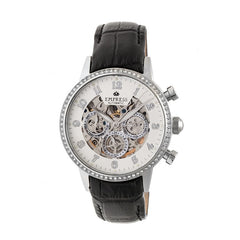 Empress Beatrice Automatic Skeleton Dial Leather-Band Watch w/Day/Date - Silver