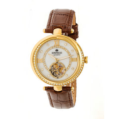 Empress Stella Automatic Semi-Skeleton Dial Leather-Band Watch - Brown/White EMPEM2104