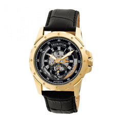 Heritor Automatic Armstrong Skeleton Leather-Band Watch - Gold/Black HERHR3404