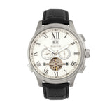 Heritor Automatic Hudson Semi-Skeleton Leather-Band Watch w/Day/Date - Black/White HERHR7501