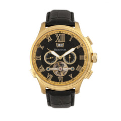 Heritor Automatic Hudson Semi-Skeleton Leather-Band Watch w/Day/Date - Black/Gold HERHR7503